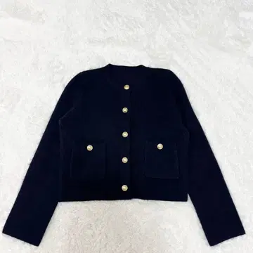 [아뉴앙스] 이번 시즌 새상품급 캐시미어 블렌드 노카라 니트 자켓 네이비
