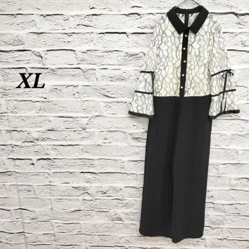 R4500 [ XL ] 이소재 절개 올인원 레이스 리본 화이트 x 블랙