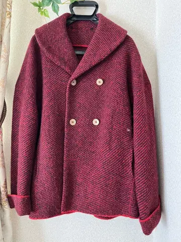 45rpm 스튜디오 빨간색과 검은색 트위드 더블 코트