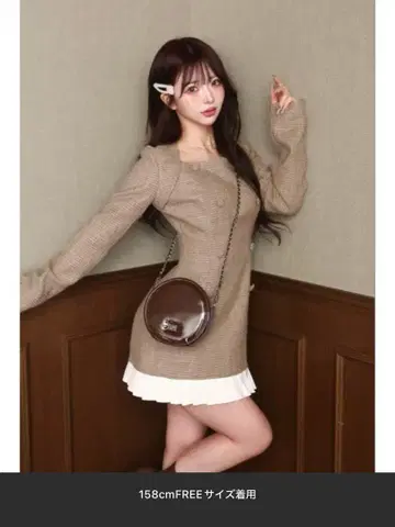 플리츠 도킹 트위드 미니 원피스