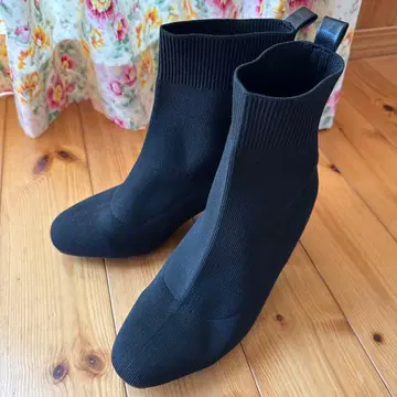 [ 새상품급 ] 니트 부츠 블랙 24cm 부티 6.5cm 힐