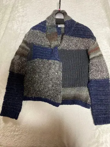 사토 섬유 fugafuga 네이비 계열 패치워크 니트 가디건