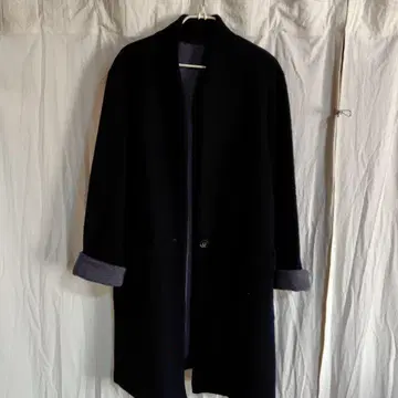 울 55% 혼방 네이비 롱 코트