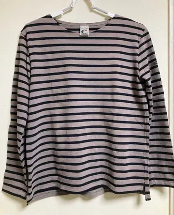 긴팔 티셔츠 베이지 블랙 스트라이프 사이즈 38 M~L