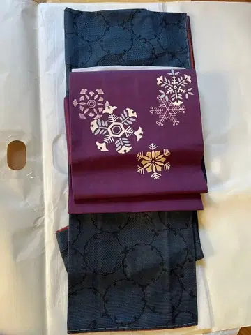 미사용 눈꽃 무늬 오시마 명주 나고야 오비 덤 포함