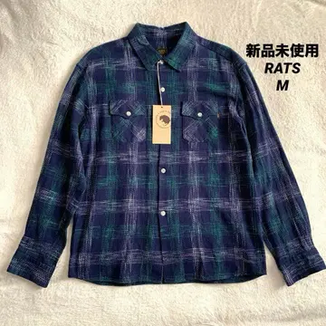 미사용 새상품 RATS 랏츠 아문젠 체크 코튼 셔츠 네이비 M