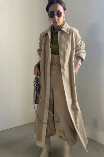 AMERI VINTAGE 가죽 편의점 코듀로이 코트