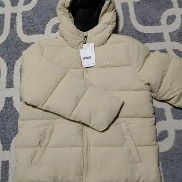 FILA 베이지 다운 자켓 후드 부착