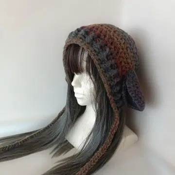양 보닛 핸드메이드 그런지 y2k 고양이 귀 니트 모자 그라데이션