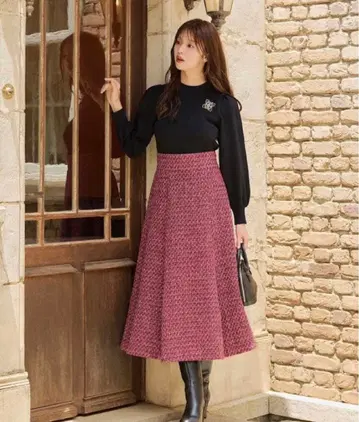 미사용 새상품 스윙글 라메 트위드 플레어 스커트