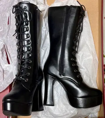 바디라인 레이스업 힐 롱 부츠 블랙 23.0 고스로리