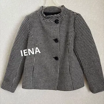 IENA 노카라 자켓 화이트 블랙 하운드 투스 M 사이즈