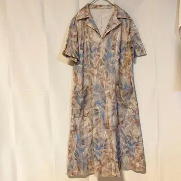 잎 패턴 프린트 [46] 반팔 원피스 레트로