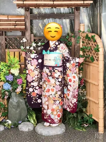 후리소데 보라색 꽃무늬 신장 160cm