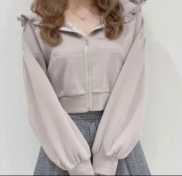 [ 에블린 ] 프릴 후드 후드티 더스티 핑크