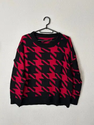 여성용 니트 빨검 하운드투스 체크 패턴 M 사이즈