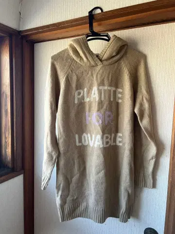 Pinklatte 귀여운 니트 후드 부착 베이지 원피스 M 튜닉