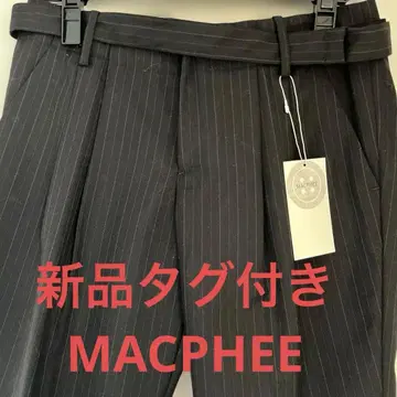 택 포함 새상품 MACPHEE 블랙 스트라이프 크롭 팬츠 벨트 포함 38