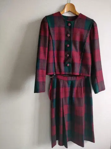 미사용 새상품 레트로 체크 무늬 셋업 수트 스커트 자켓 S