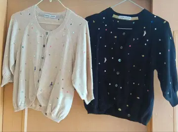 츠모리치사토 가디건 세트 블랙과 베이지