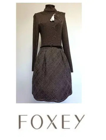 FOXEY 폭시 하이넥 니트 절개 벨트 원피스 레어 42