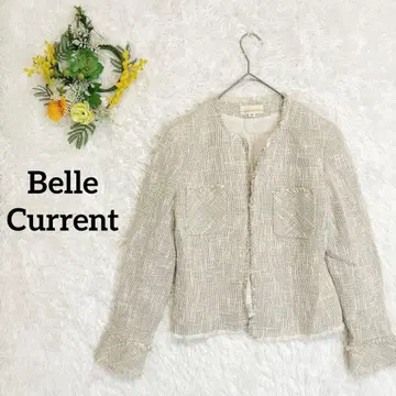 [벨 커렌트] 린넨 28% 함유 노카라 트위드 자켓 라메 믹스 베이지
