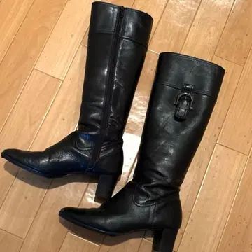 다이애나 블랙 가죽 롱 부츠