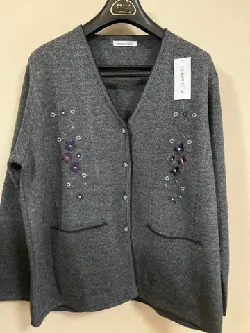 새상품 nouvelle 그레이 비즈 장식 가디건 F 사이즈