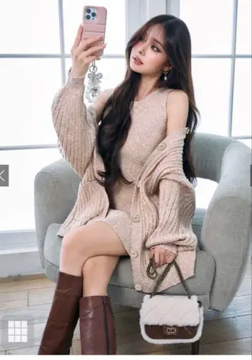 GRL 니트 가디건 x 슬리브리스 미니 원피스 셋업[ru1315]