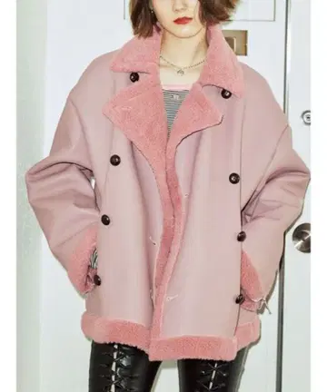 jouetie 무스탕풍 더블 브레스트 자켓 핑크