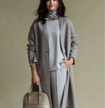 착용 2회 23구 울 리버 트윌 노카라 코트 롱 코트