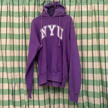 Champion NYU 리버스 위브 빨간색 택 후드티 보라색 후드 부착