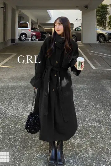 GRL 리본 벨트 부착 페이크 울 트렌치코트