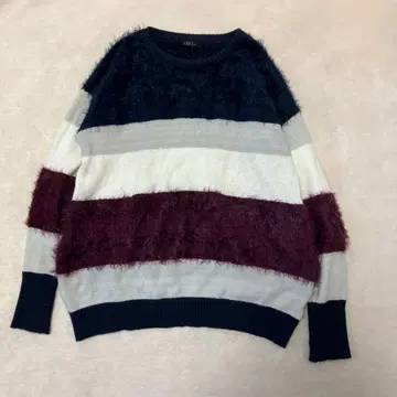 클리어 스트라이프 니트 스웨터 긴팔 네이비 와인 레드