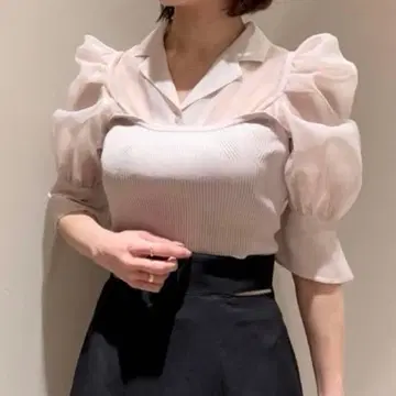 snidel 스나이델 니트 뷔스티에 오간자 블라우스 핑크