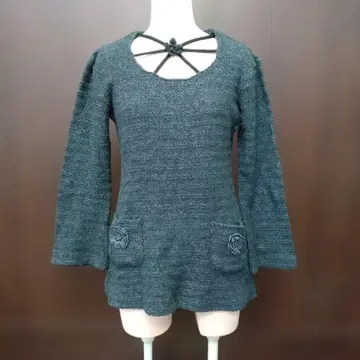 플라워 모티브 그레이 니트 튜닉