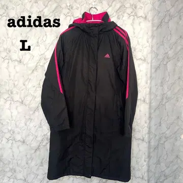 아디다스 벤치 코트 후드 부착 블랙 x 핑크 L 사이즈