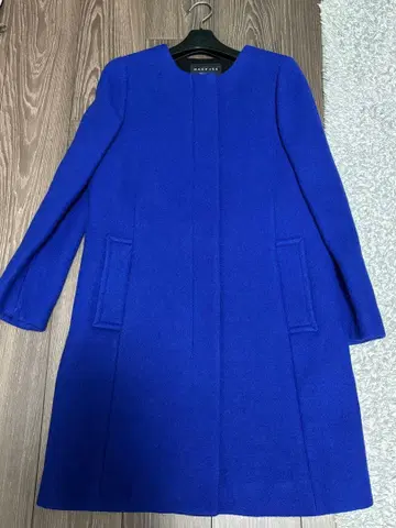 맥피 고급 울 100% 예쁜 색 집업 노카라 코트 블루