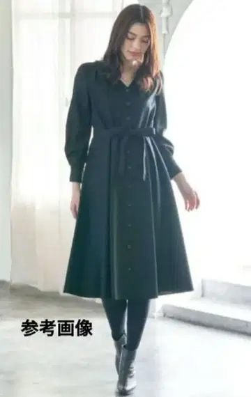 ANAYI 조젯 V넥 울 원피스 다크 네이비