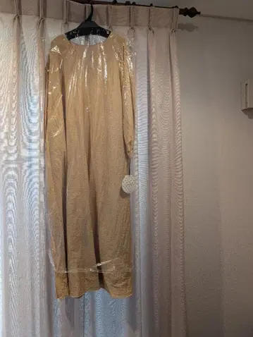 베이지 긴팔 셔츠 원피스 허리 리본 포함