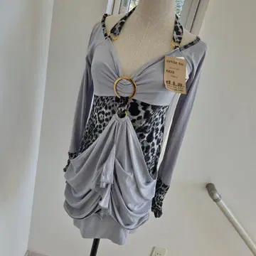 레오파드 무늬 드레이프 긴팔 미니 원피스 다이아