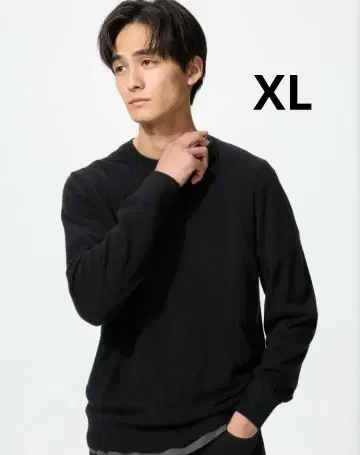 새상품 유니클로 남성용 캐시미어 크루넥 스웨터 블랙 XL