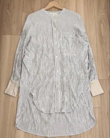 비어즐리 BEARDSLEY 소매 리브 스트라이프 패턴 노카라 셔츠