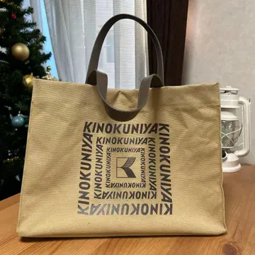 기노쿠니야 가죽 핸들 코튼 토트