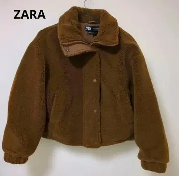 ZARA 보아 플리스 숏 점퍼 브라운 XS