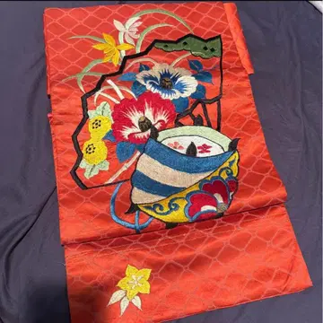 나고야 오비 앤티크 주홍색 실 감기 부채