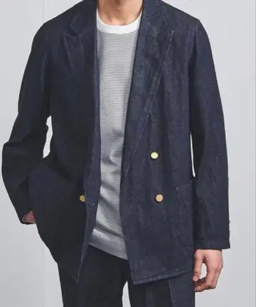유나이티드 애로우즈 데님 더블 자켓 블레이저 골드 버튼