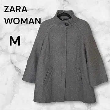ZARA WOMAN 그레이 래글런 슬리브 코트 M 양모 울