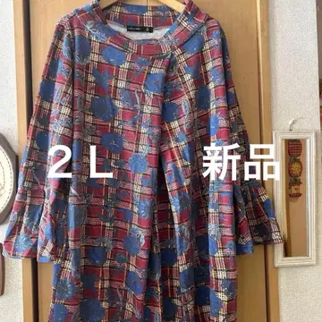 아즈노아즈오라카 플레어 슬리브 빨파 체크 무늬 원피스