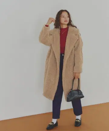 [ 착용 1회 ] titivate 컬 보아 롱 코트